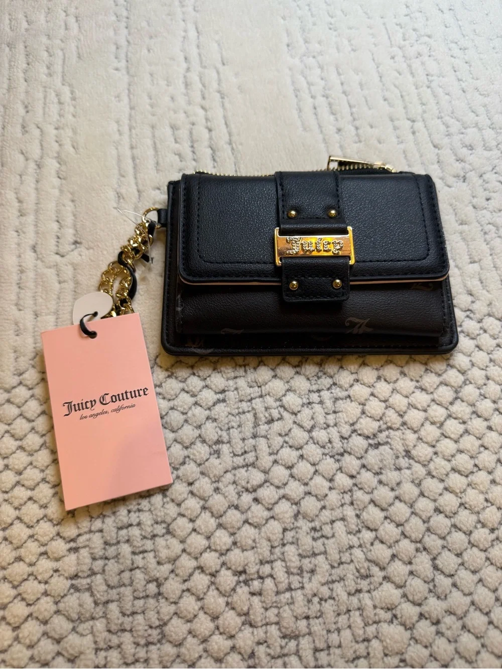 Juicy Couture Black Leather Card Wallet with Gold Plate